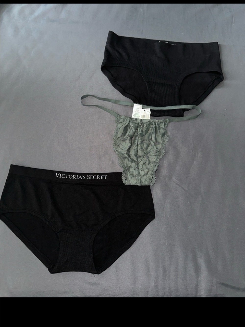 NWT Victoria's Secret / Aerie Black & Green G String Thong Panty Bundle / Lot